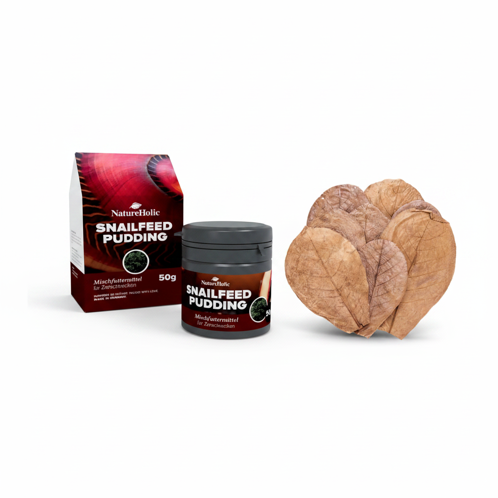 Aufwuchsfresser Futter Paket - Schneckenfeed Pudding - 10 St. SeemandelbaumblÀtter