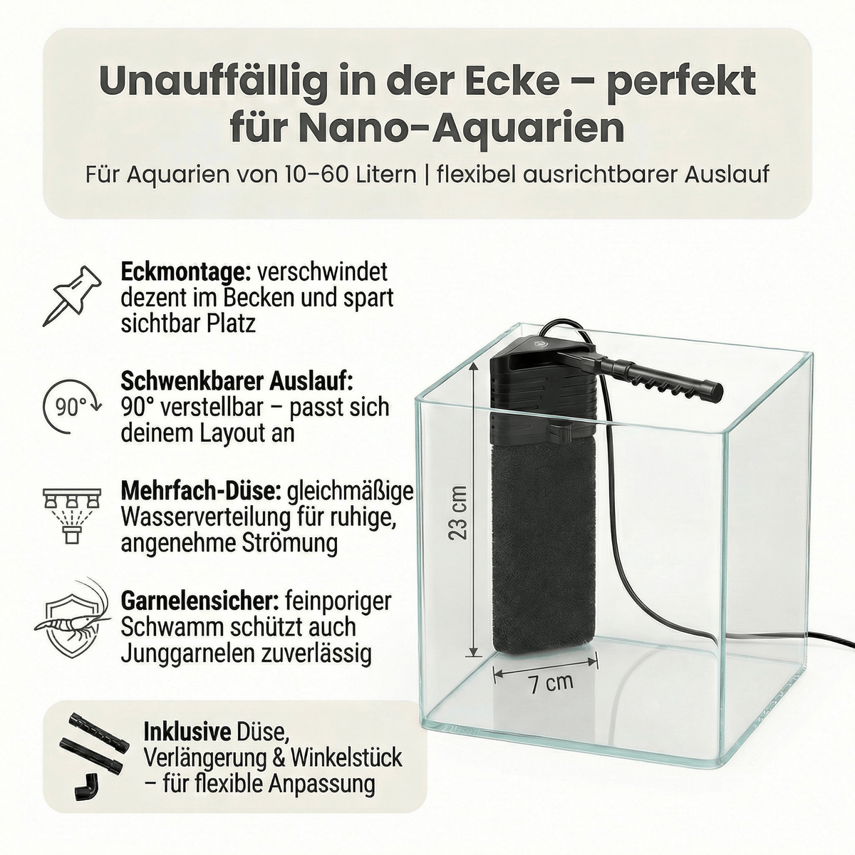 NatureHolic Nano Eckfilter – Der Garnelenfilter - 100% Garnelen- & babysicher