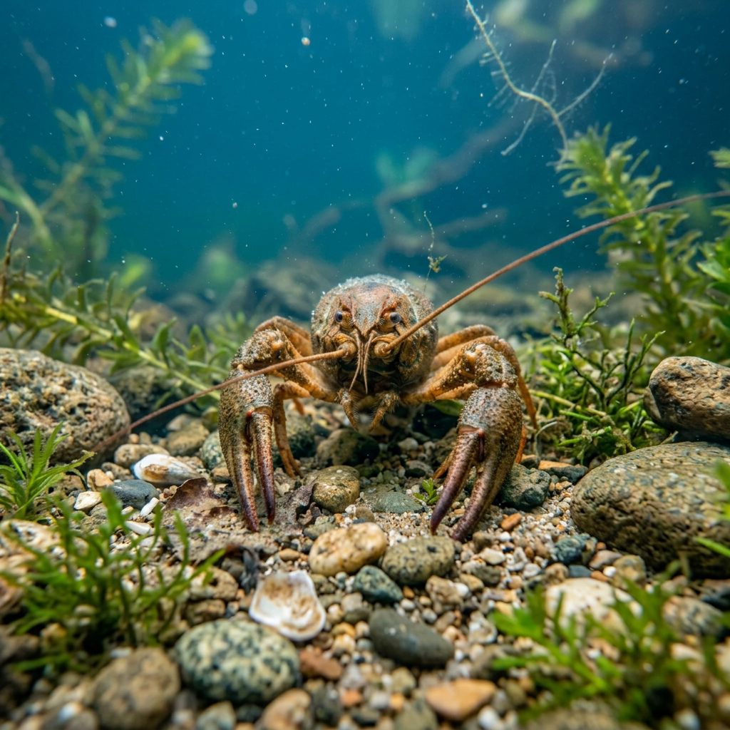Edelkrebs auf natürlichem Bodengrund unter Wasser
