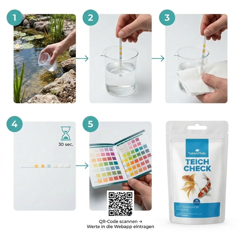NatureHolic Teich Check 6-in-1 Wassertest - Teststreifen für den Gartenteich