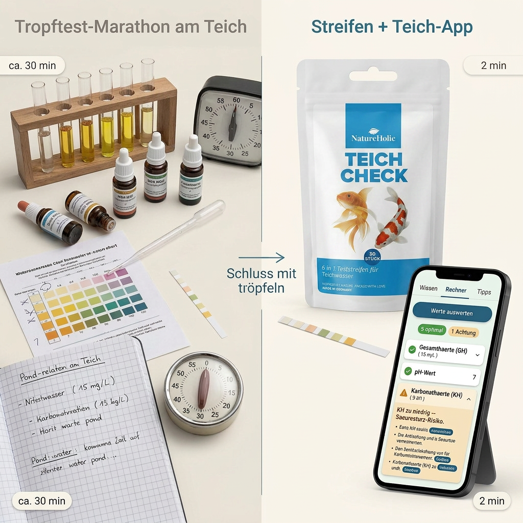 NatureHolic Teich Check 6-in-1 Wassertest - Teststreifen für den Gartenteich
