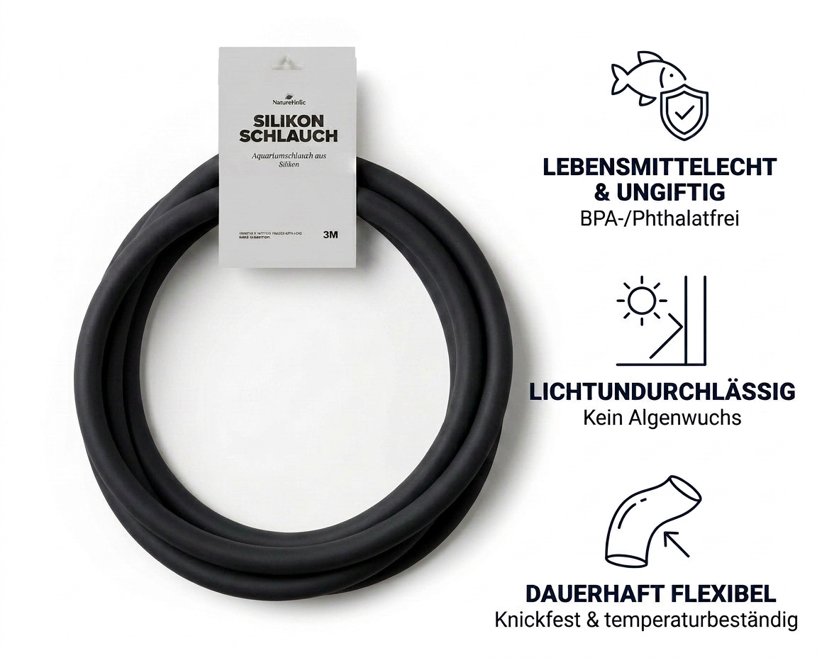 NatureHolic Silikon Aquarium Schlauch - Matt Schwarz - 16/22 mm - 3 m