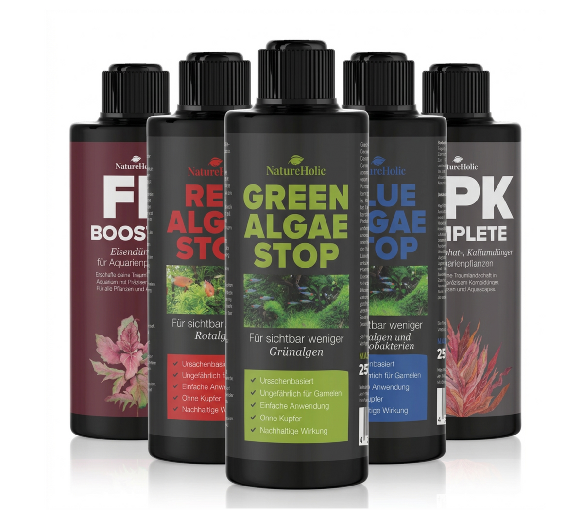 NatureHolic - Anti-Algen Komplett Set - für ein algenfreies Aquarium 5x 250ml