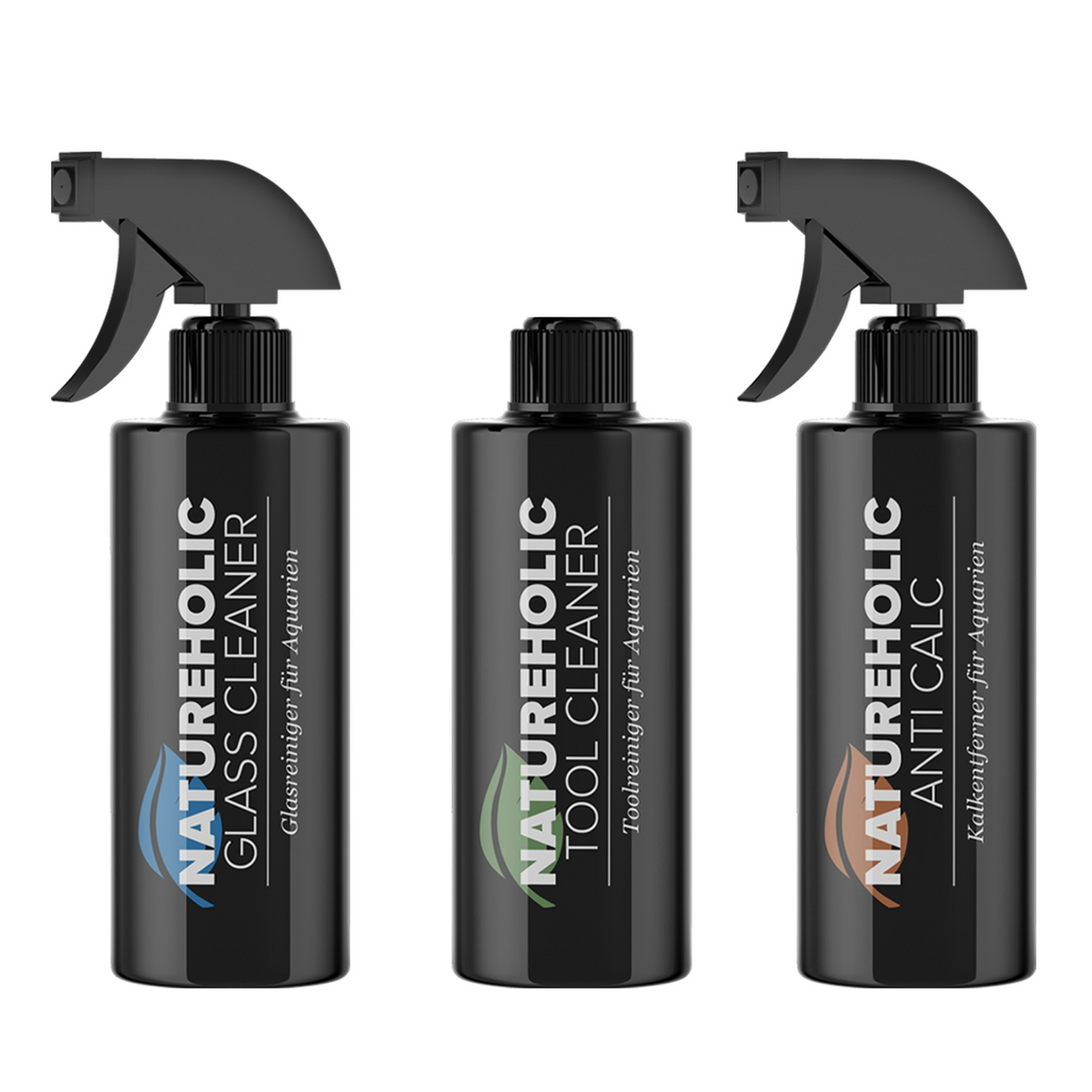 NatureHolic Aquarien Reinigungsset - 1x Kalkreiniger, 1x Glasreiniger & 1x Toolreiniger