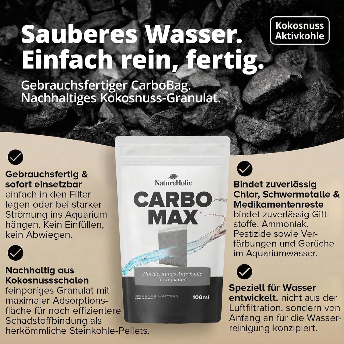 NatureHolic - Carbo Max - Aktivkohle fürs Aquarium - 100ml