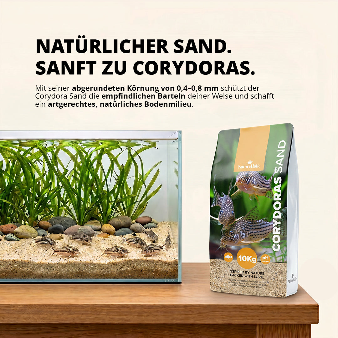 NatureHolic - Corydoras Sand 10 kg - Spezialbodengrund für Panzerwelse