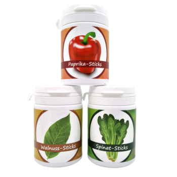 Natur-Futtersticks Set – Paprika, Walnuss & Spinat – 150 g