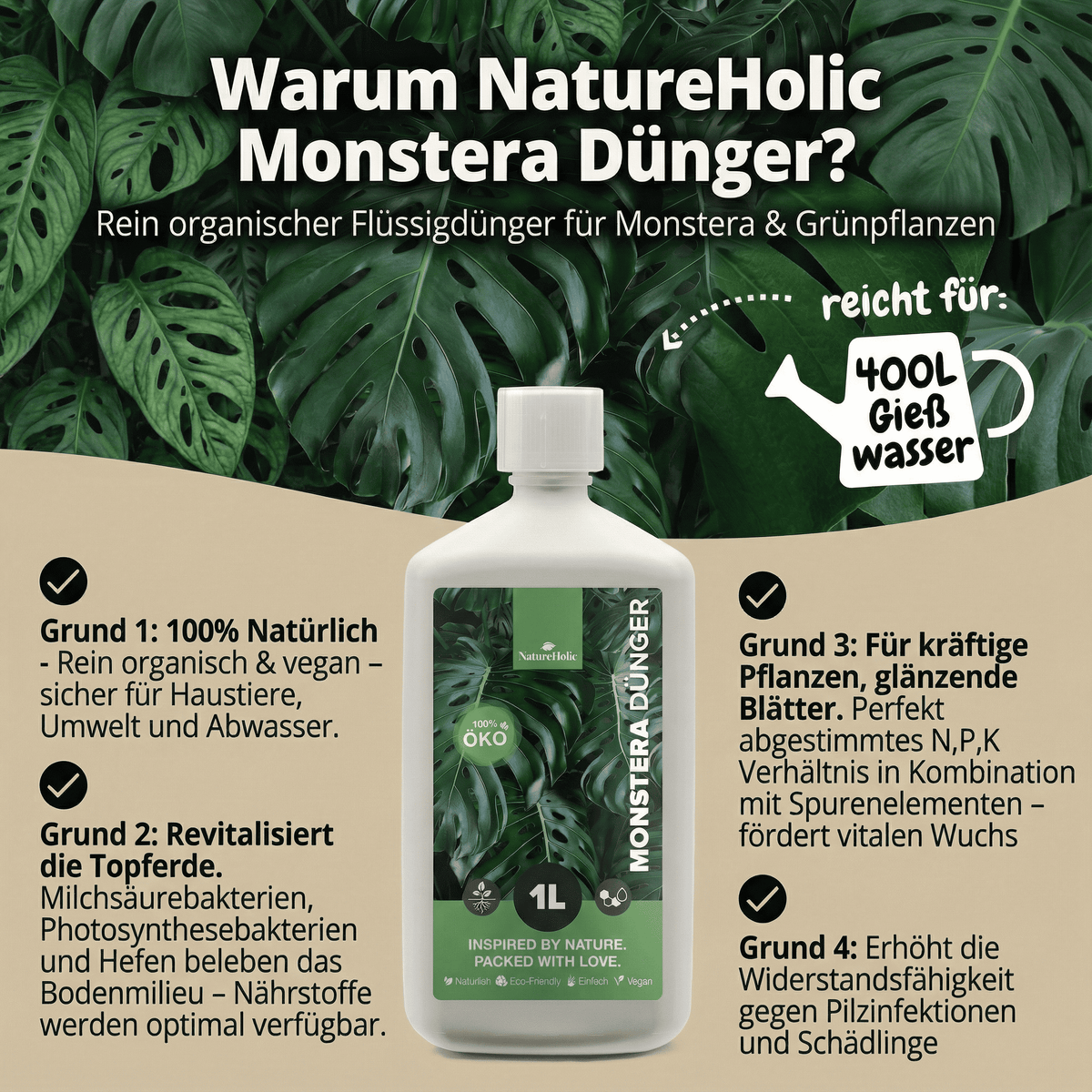 NatureHolic Monstera Dünger - Biologischer Zimmerpflanzendünger - 1000ml