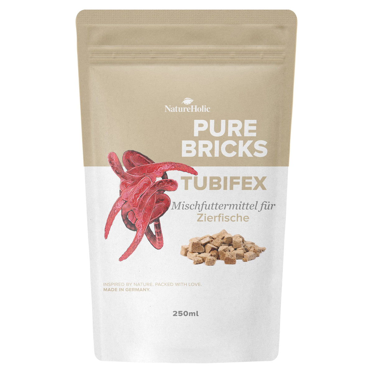 NatureHolic Pure Bricks - Tubifex - 250ml (30g) - Gefriergetrocknete Futterwürfel