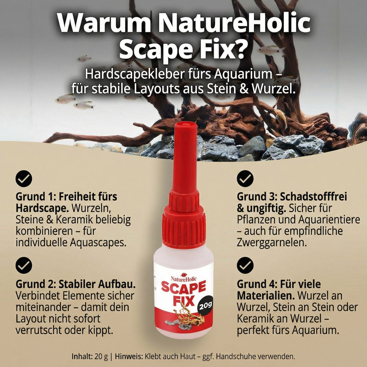 NatureHolic Hardscape Kleber – Aquarium- und Aquascaping-Kleber 20 g