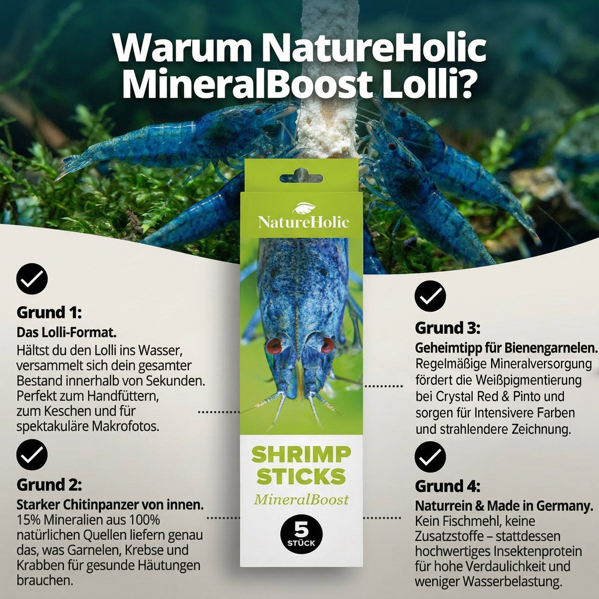 NatureHolic - Garnelen Lollies „MineralBoost“ - 5 Lollis fürs Aquarium