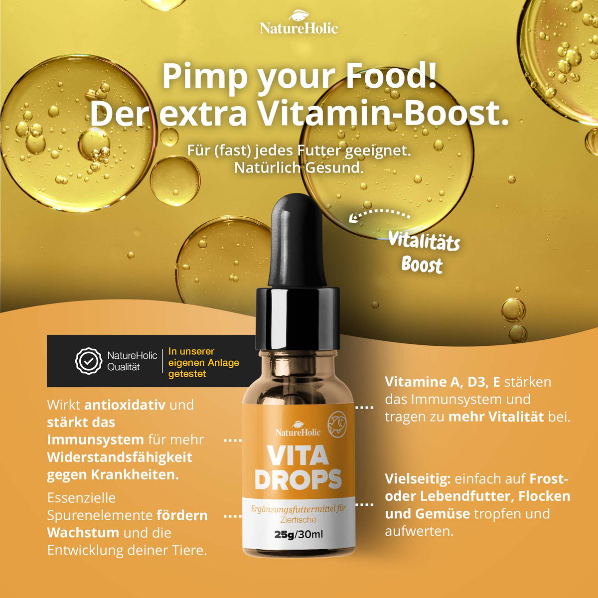 NatureHolic Vita Drops Fish - 30ml Fischfutter Zusatz für mehr Vitalität