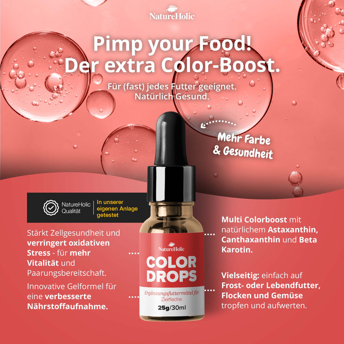 NatureHolic Color Drops - 30ml Fischfutter Zusatz für intensive Farben