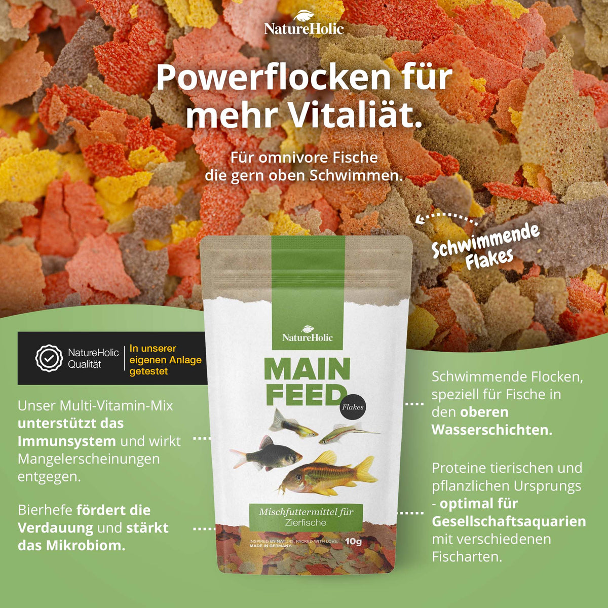 NatureHolic Hauptfeed "Flocke" - Zierfischhauptfutter - 10g