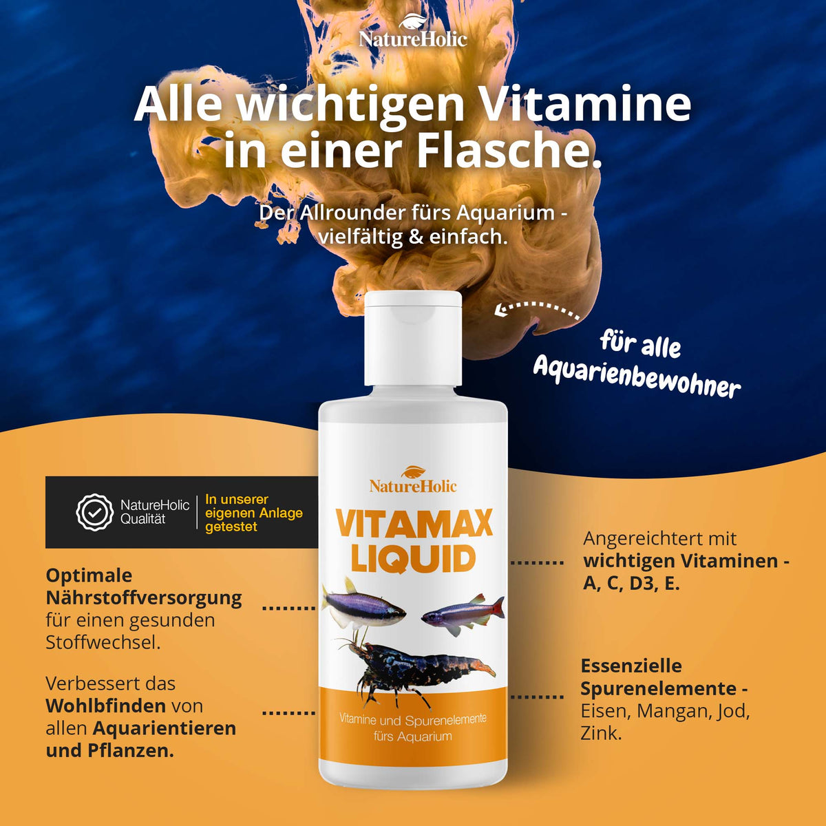 NatureHolic - VitaMax Liquid - 125ml - Vitaminkur fördert Vitalität, Wohlbefinden und Farbpracht