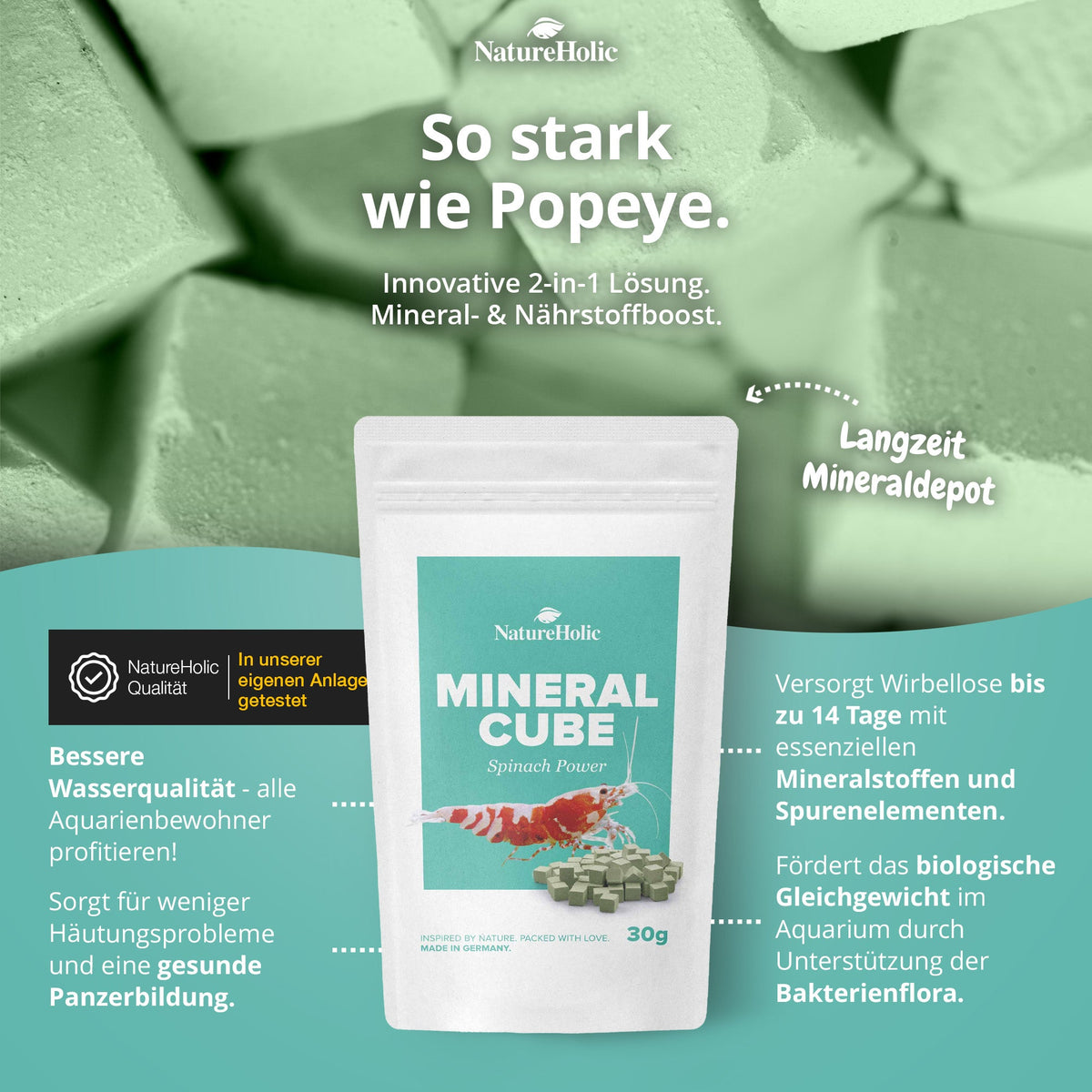 NatureHolic - MineralCube - Spinach Power - 47ml - Mineralversorgung + Ferienfutter