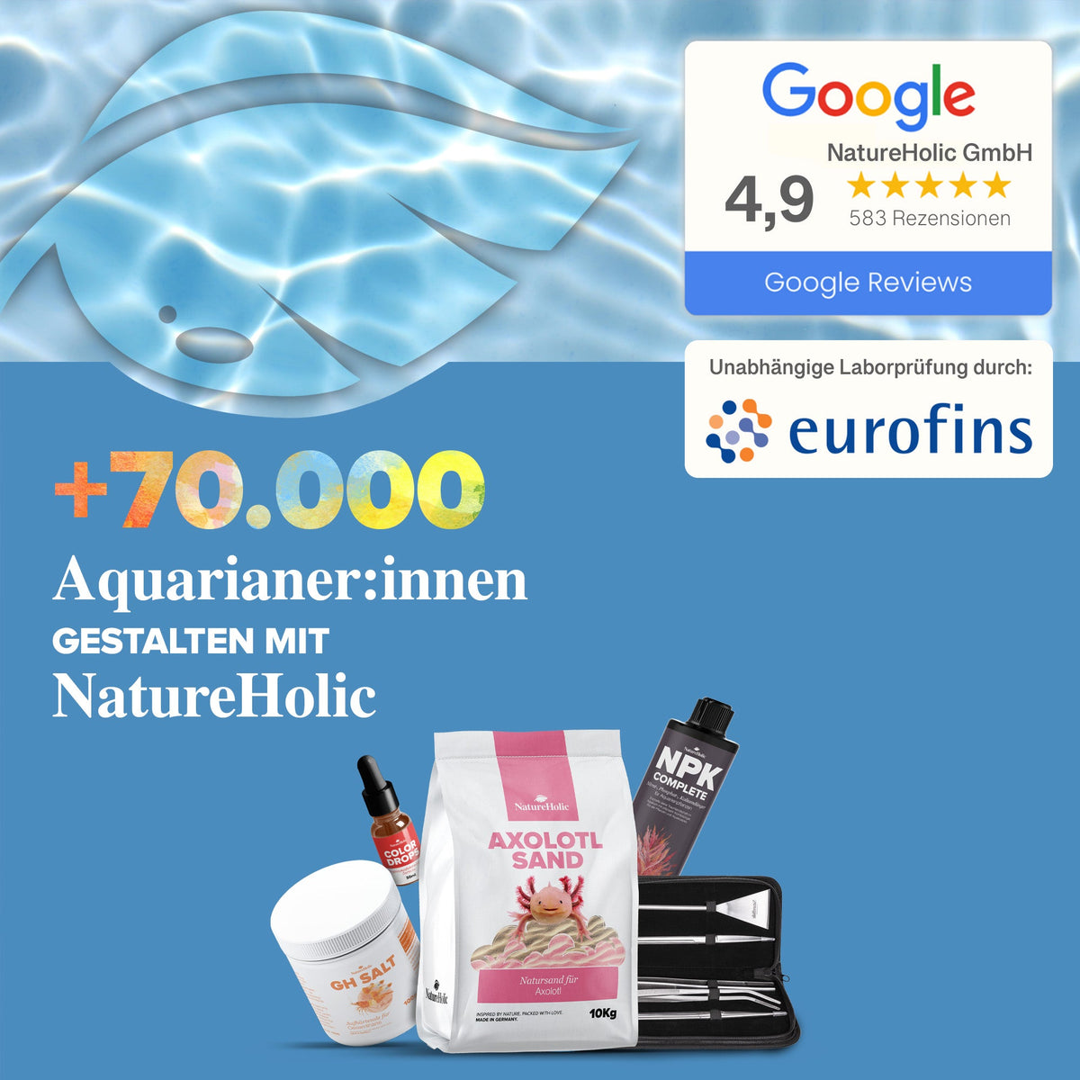 NatureHolic - Aqua Check 6-in-1 Wassertest - Teststreifen fürs Aquarium - 50 Stück