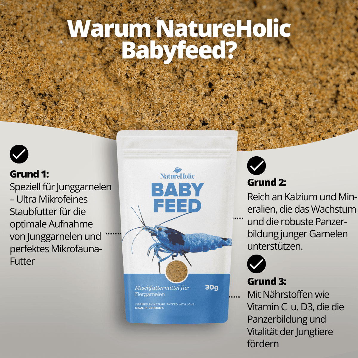 NatureHolic - Babyfeed Aufzuchtfutter für Garnelen - 30g