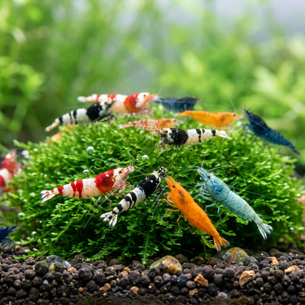 Garnelen in einem natürlichen Aquarienmotiv
