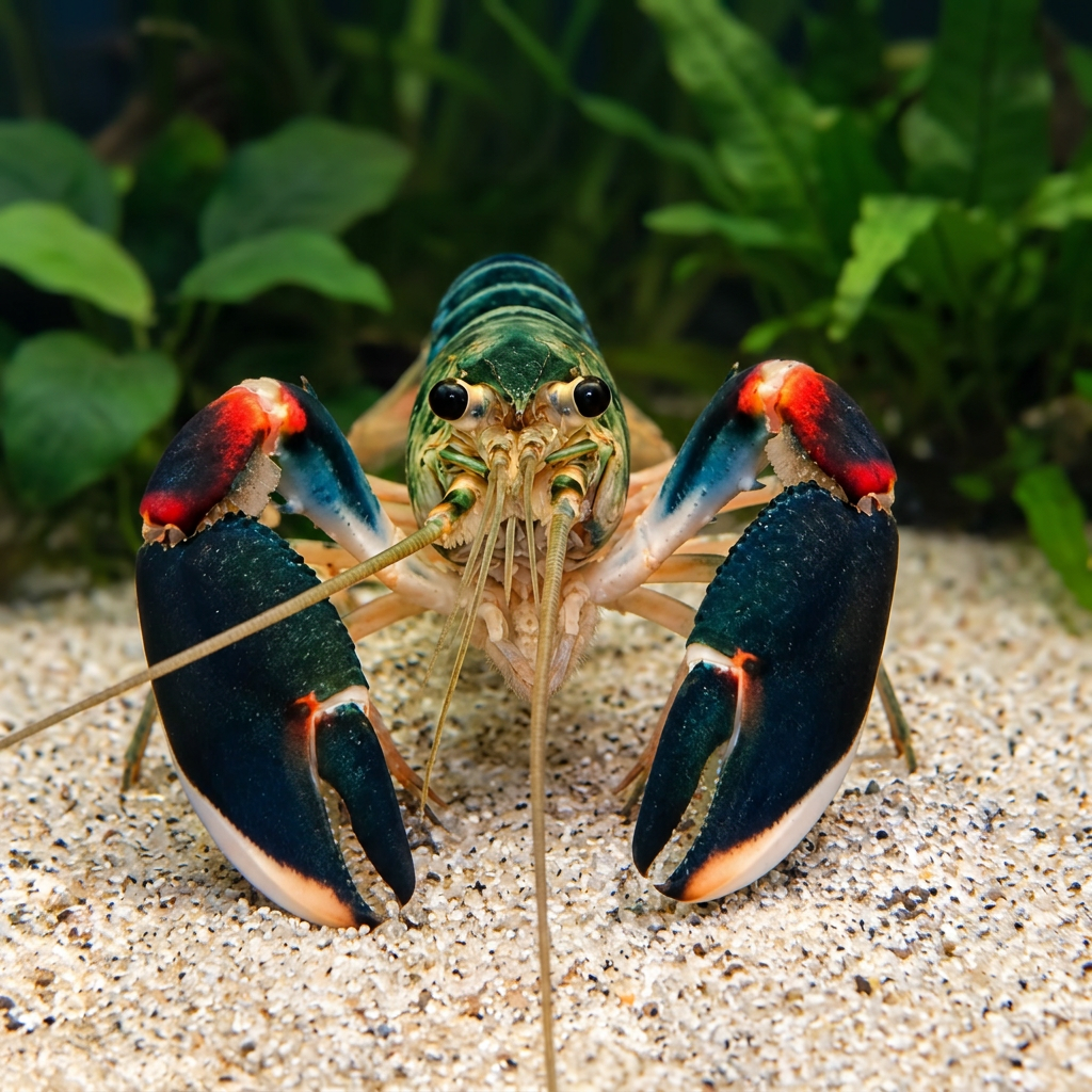 Krebs mit ruhigem, natürlichem Aquarium-Hintergrund