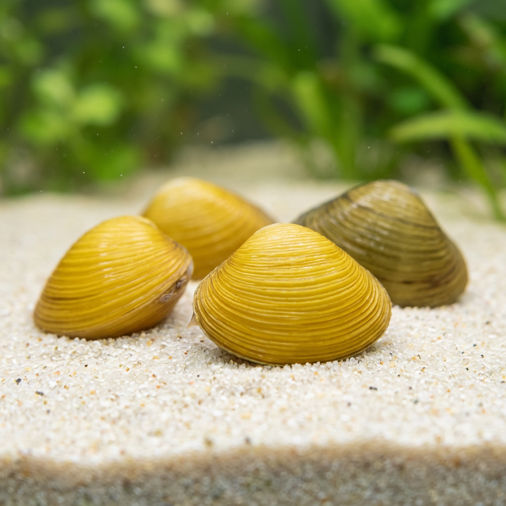 Muscheln auf hellem Aquariensand