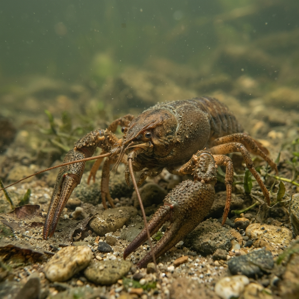Natürlich wirkender Krebs in einer dezent beleuchteten Unterwasserszene